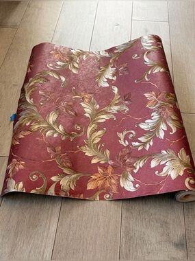 Wallpaper Roll Foil Damask Burgundy/ Maroon Gold  Victorian /Traditional Opened